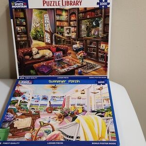 2/$20 WHITE MOUNTAIN PUZZLES 1000 pc Puzzle Library & Summer Porch Dogs Pets